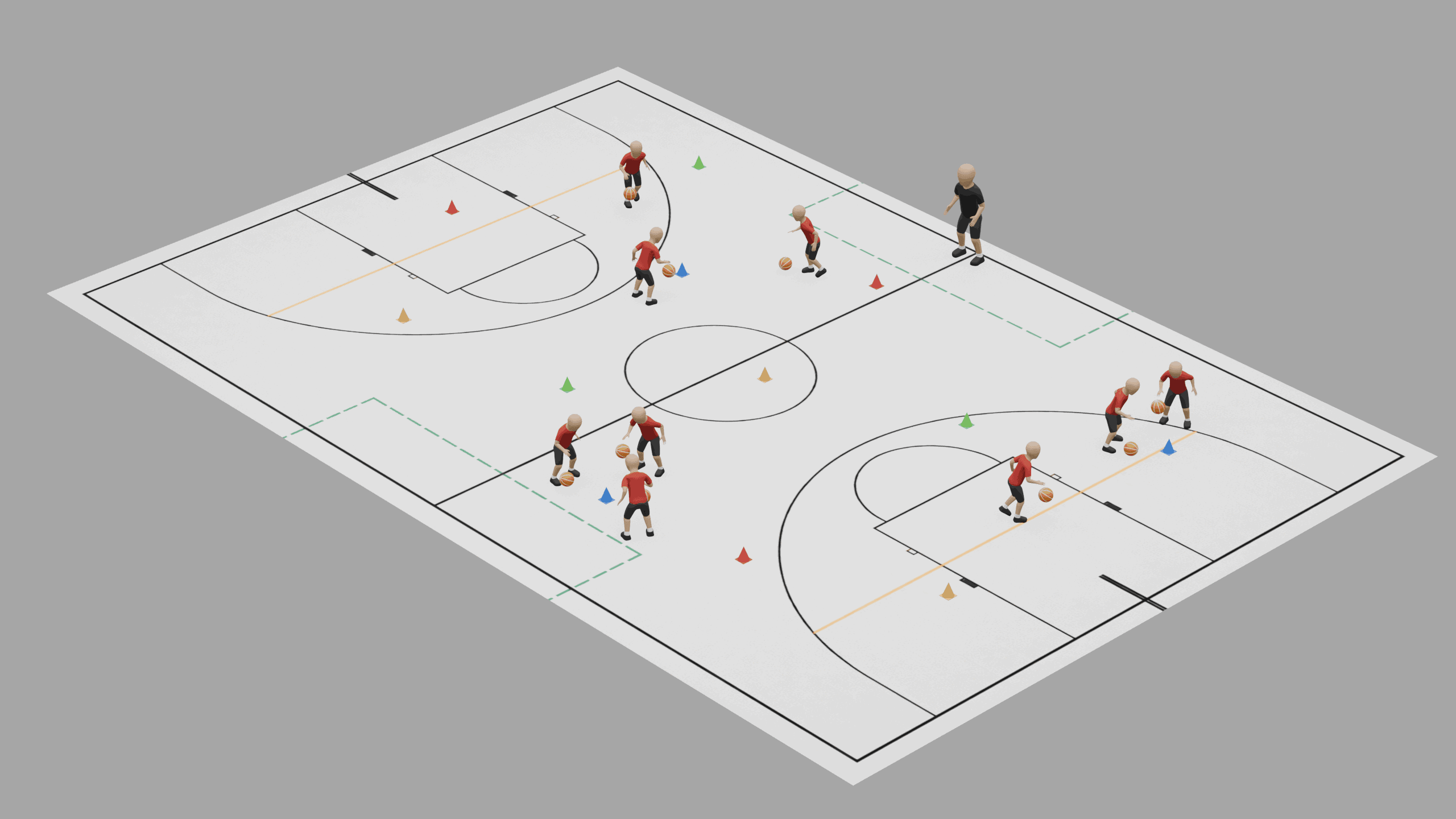 Gruppen-Prellen – Spielfeld-Skizze für Ball & Objektkontrolle im Turnunterricht
