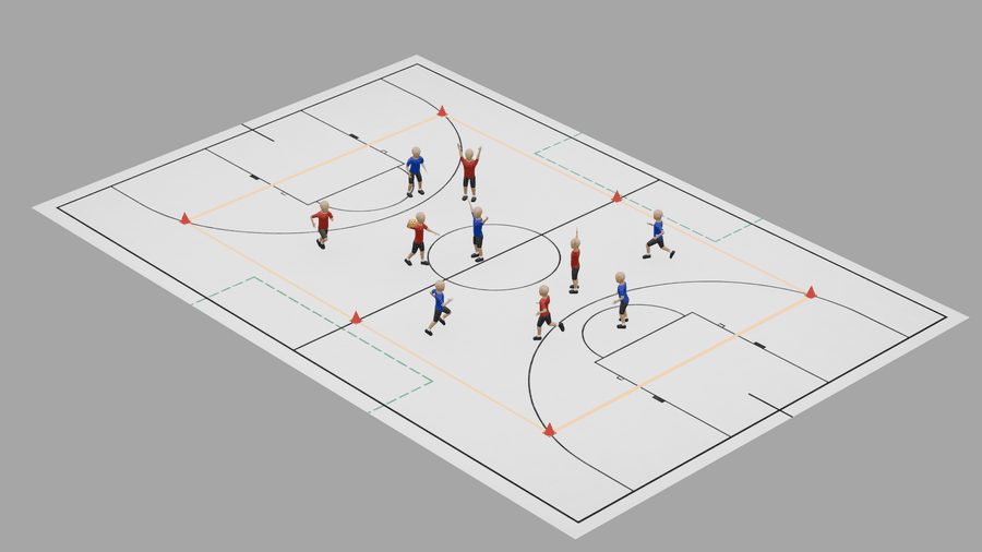 Zehnerball – Spielfeld-Skizze für Werfen & Fangen im Turnunterricht